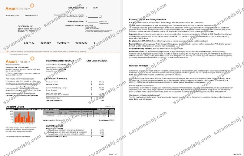 USA Ambit Energy business utility bill Word and PDF template 1-2